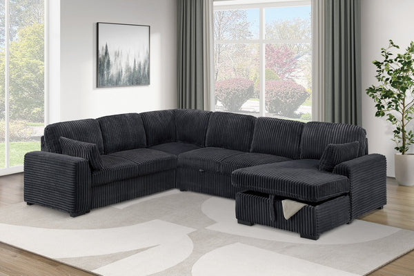 English Elm Sleeper Sectional 4 Piece Corduroy Sofa Set with Chaise Storage and Pull Out Bed B011S03936