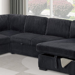 English Elm Sleeper Sectional 4 Piece Corduroy Sofa Set with Chaise Storage and Pull Out Bed B011S03936