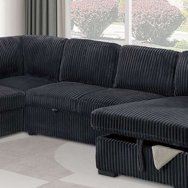 English Elm Sleeper Sectional 4 Piece Corduroy Sofa Set with Chaise Storage and Pull Out Bed B011S03936