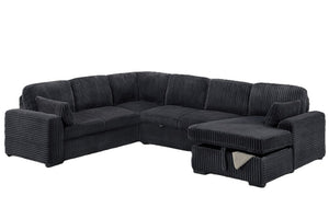 English Elm Sleeper Sectional 4 Piece Corduroy Sofa Set with Chaise Storage and Pull Out Bed B011S03936