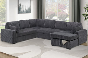 English Elm Sleeper Sectional 4-Piece Corduroy Sofa with Pull-Out Bed Hidden Storage Chaise B011S03937