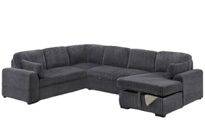 English Elm Sleeper Sectional 4-Piece Corduroy Sofa with Pull-Out Bed Hidden Storage Chaise B011S03937