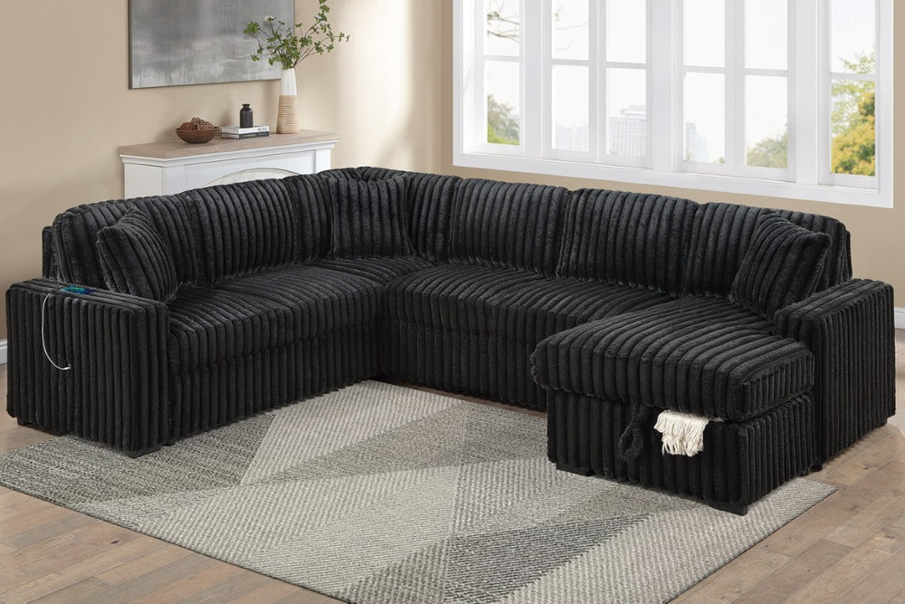 English Elm Living Room Four Piece Modular Sectional Jumbo Corduroy Sleeper with Chaise Storage B011S03938
