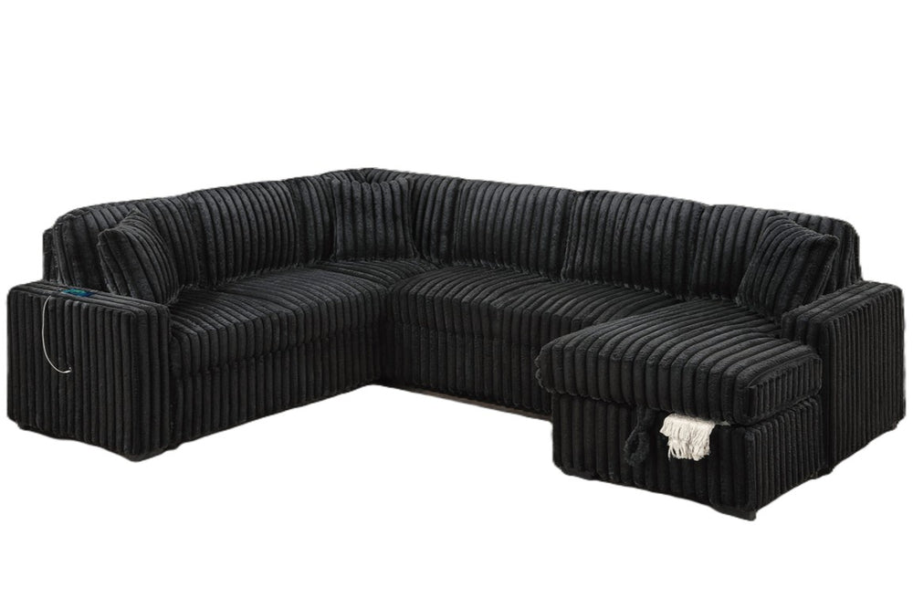 English Elm Living Room Four Piece Modular Sectional Jumbo Corduroy Sleeper with Chaise Storage B011S03938