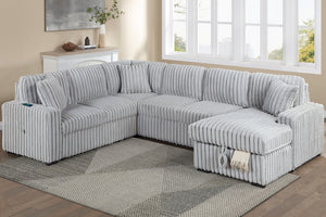 English Elm Living Room 4 Piece Corduroy Sectional Sofa with Sleeper Bed and Storage Chaise B011S03939