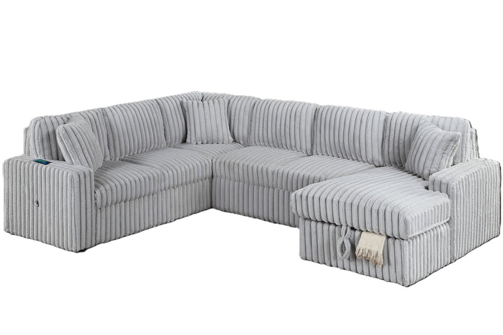 English Elm Living Room 4 Piece Corduroy Sectional Sofa with Sleeper Bed and Storage Chaise B011S03939