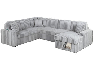 English Elm Living Room 4 Piece Corduroy Sectional Sofa with Sleeper Bed and Storage Chaise B011S03939