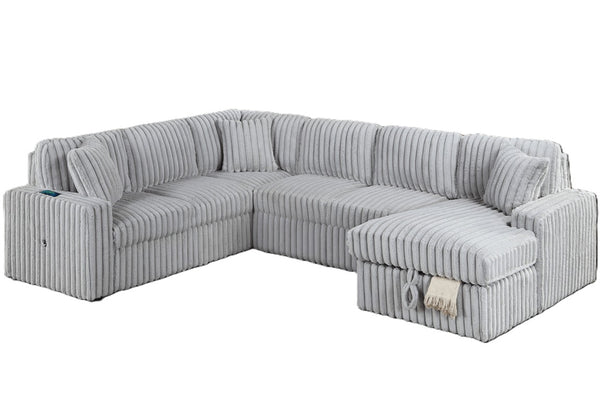 English Elm Living Room 4 Piece Corduroy Sectional Sofa with Sleeper Bed and Storage Chaise B011S03939