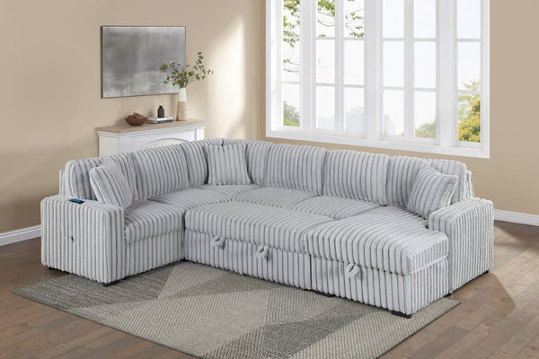 English Elm Living Room 4 Piece Corduroy Sectional Sofa with Sleeper Bed and Storage Chaise B011S03939