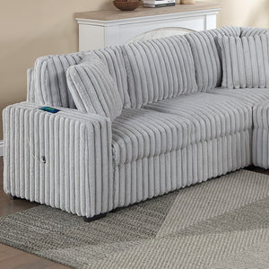 English Elm Living Room 4 Piece Corduroy Sectional Sofa with Sleeper Bed and Storage Chaise B011S03939