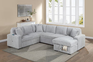 English Elm Living Room 4 Piece Corduroy Sectional Sofa with Sleeper Bed and Storage Chaise B011S03939