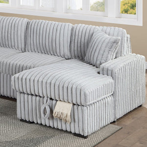 English Elm Living Room 4 Piece Corduroy Sectional Sofa with Sleeper Bed and Storage Chaise B011S03939