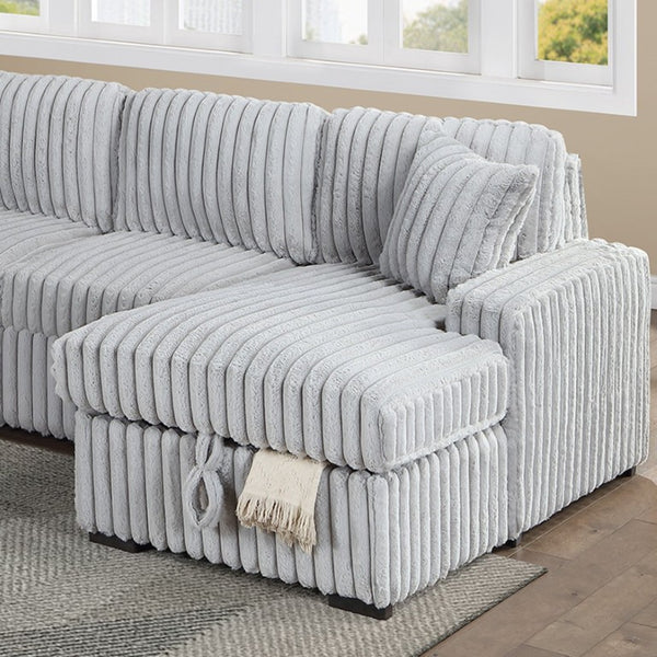 English Elm Living Room 4 Piece Corduroy Sectional Sofa with Sleeper Bed and Storage Chaise B011S03939