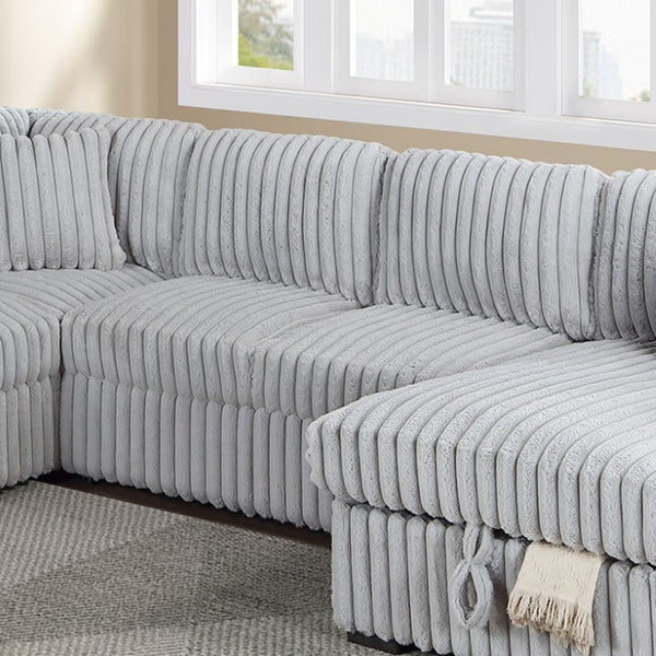 English Elm Living Room 4 Piece Corduroy Sectional Sofa with Sleeper Bed and Storage Chaise B011S03939