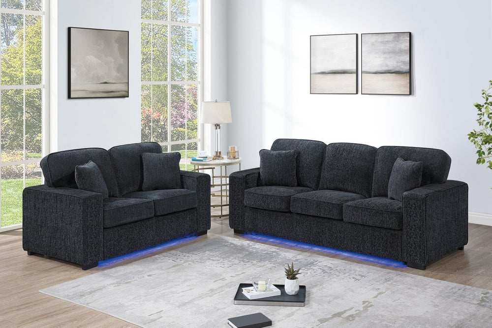 English Elm Comfortable Chenille Sofa Set with LED Base Glow for a Plush Contemporary Living Room B011S03942