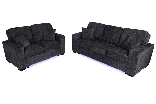 English Elm Comfortable Chenille Sofa Set with LED Base Glow for a Plush Contemporary Living Room B011S03942