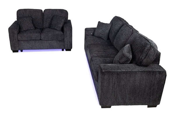 English Elm Comfortable Chenille Sofa Set with LED Base Glow for a Plush Contemporary Living Room B011S03942