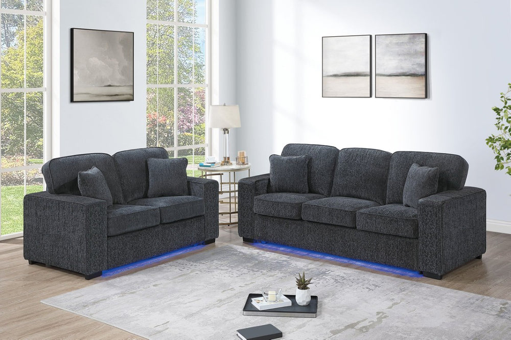 English Elm Dark Gray Ribbed Upholstered Sofa and Loveseat Set for Transitional Living Rooms Chenille B011S03943
