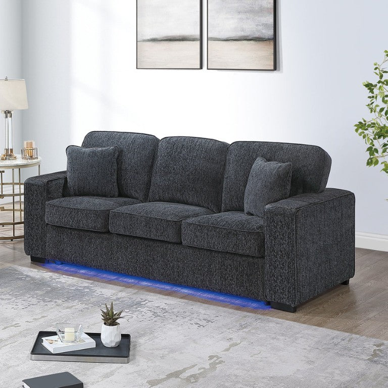 English Elm Dark Gray Ribbed Upholstered Sofa and Loveseat Set for Transitional Living Rooms Chenille B011S03943