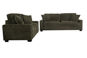 English Elm Green Corduroy Sofa and Loveseat Living Room Set with Ribbed Texture Track Arms B011S03945