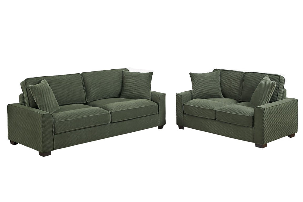English Elm Green Corduroy Sofa and Loveseat Living Room Set with Ribbed Texture Track Arms B011S03945