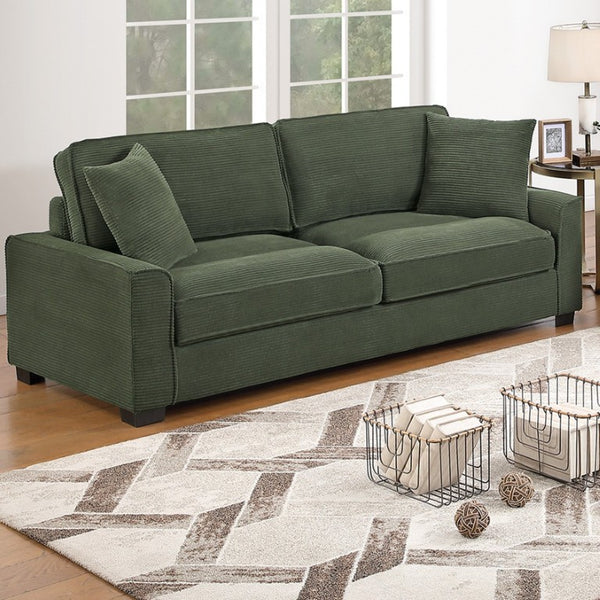 English Elm Green Corduroy Sofa and Loveseat Living Room Set with Ribbed Texture Track Arms B011S03945