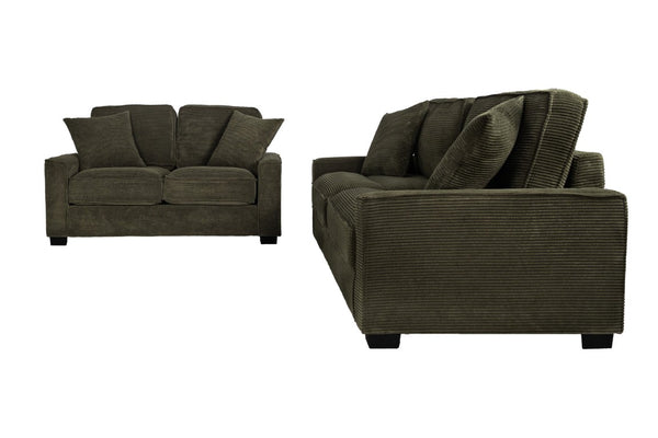 English Elm Green Corduroy Sofa and Loveseat Living Room Set with Ribbed Texture Track Arms B011S03945