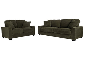 English Elm Green Corduroy Sofa and Loveseat Living Room Set with Ribbed Texture Track Arms B011S03945