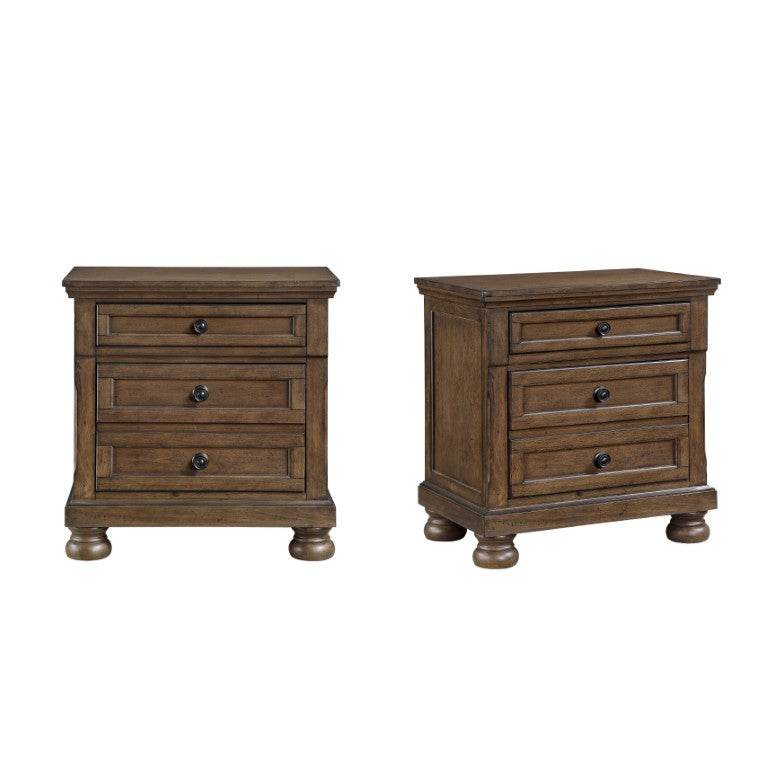 English Elm Traditional Birch Veneer Nightstand Set with Felt Lined Jewelry Tray and Bun Feet B011S03946