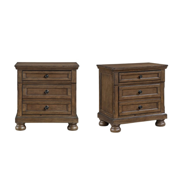 English Elm Traditional Birch Veneer Nightstand Set with Felt Lined Jewelry Tray and Bun Feet B011S03946