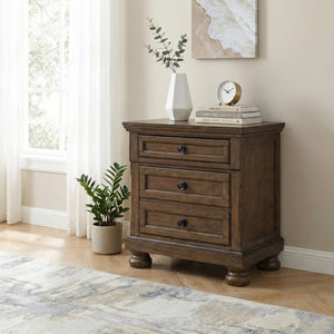 English Elm Traditional Birch Veneer Nightstand Set with Felt Lined Jewelry Tray and Bun Feet B011S03946