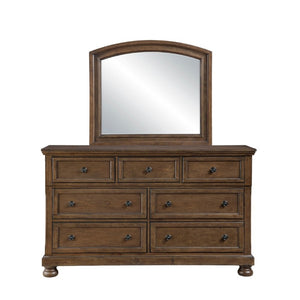 English Elm Traditional Seven Drawer Dresser with Mirror Solid Wood Dark Brown Bedroom Set 7-Drawer Dresser Mirror Set B011S03947