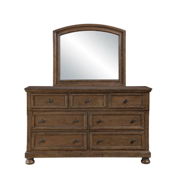 English Elm Traditional Seven Drawer Dresser with Mirror Solid Wood Dark Brown Bedroom Set 7-Drawer Dresser Mirror Set B011S03947