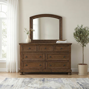 English Elm Traditional Seven Drawer Dresser with Mirror Solid Wood Dark Brown Bedroom Set 7-Drawer Dresser Mirror Set B011S03947