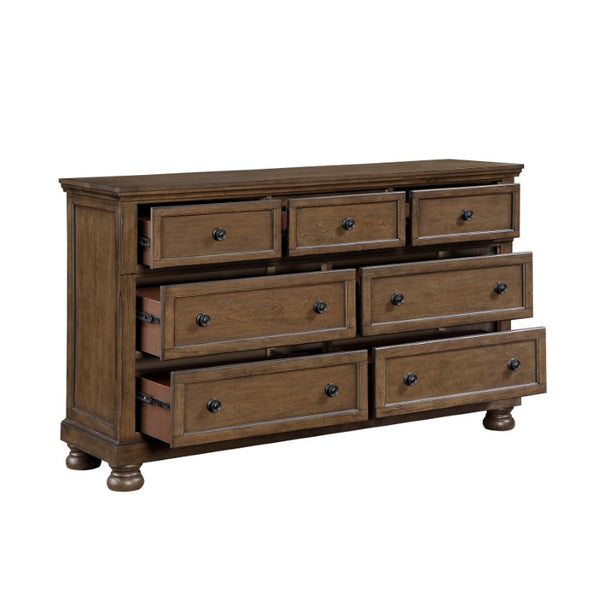 English Elm Traditional Seven Drawer Dresser with Mirror Solid Wood Dark Brown Bedroom Set 7-Drawer Dresser Mirror Set B011S03947