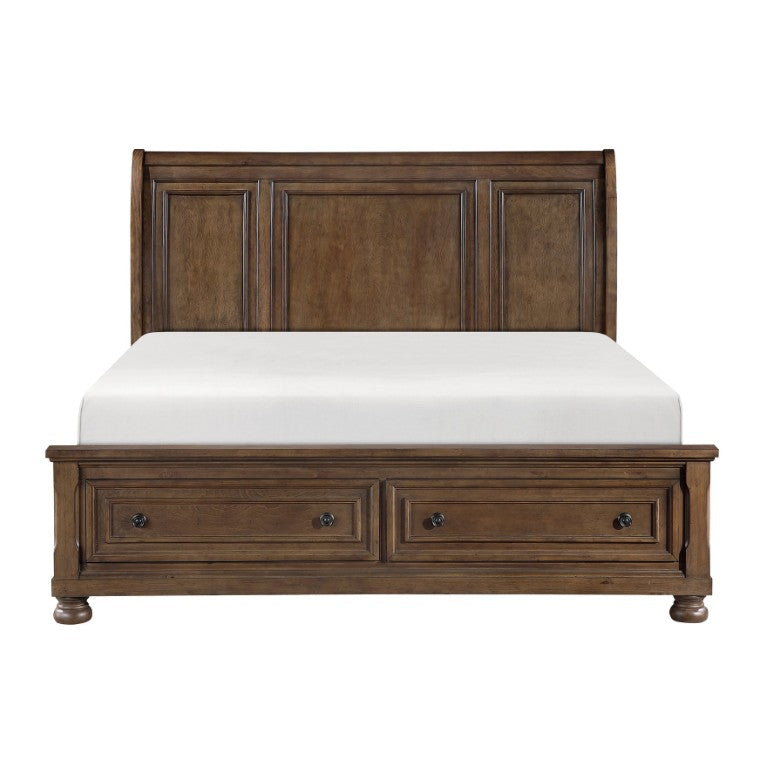English Elm Traditional Queen Sleigh Bed with Footboard Drawers Birch Wood Dark Brown Finish B011S03948