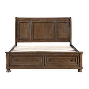 English Elm Traditional Queen Sleigh Bed with Footboard Drawers Birch Wood Dark Brown Finish B011S03948