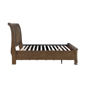 English Elm Traditional Queen Sleigh Bed with Footboard Drawers Birch Wood Dark Brown Finish B011S03948