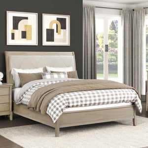 English Elm Modern Eastern King Bed Tufted Faux Leather Headboard Mindy Wood Farmhouse Bedroom Light Brown 79.5 L x 91.75 W x 54 H B011S03952