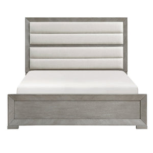 English Elm Bed Eastern King Upholstered Headboard Oak Veneer Frame Gray Contemporary Bedroom B011S03961