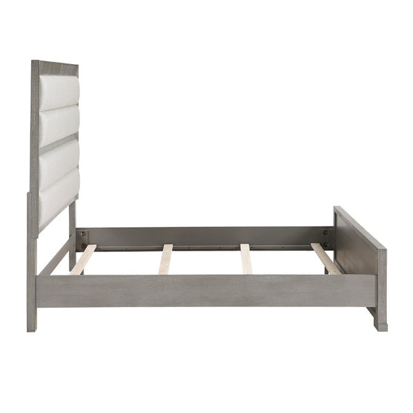 English Elm Bed Eastern King Upholstered Headboard Oak Veneer Frame Gray Contemporary Bedroom B011S03961
