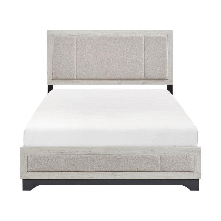 English Elm Bed California King Upholstered Frame Two Tone Oak Gray Finish Transitional Suite B011S03964