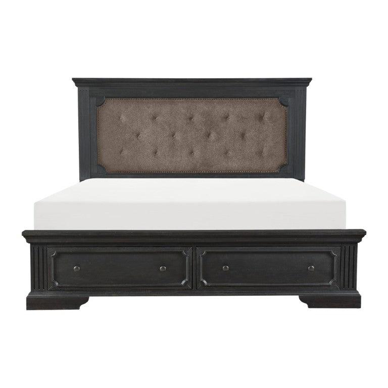 English Elm Bed Eastern King Pine Storage Platform with Tufted Headboard in Charcoal Finish B011S03965
