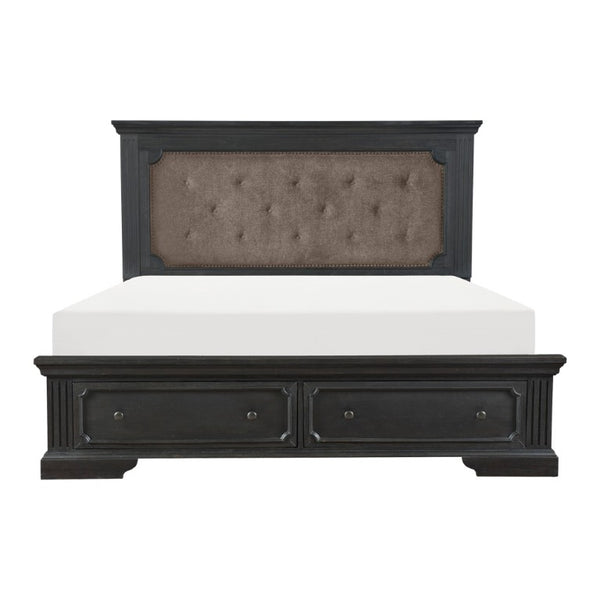 English Elm Bed Eastern King Pine Storage Platform with Tufted Headboard in Charcoal Finish B011S03965