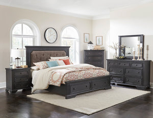 English Elm Bed Eastern King Pine Storage Platform with Tufted Headboard in Charcoal Finish B011S03965