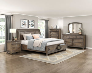English Elm Bed California King Sleigh Storage Footboard Drawers Wire Brushed Solid Wood Frame B011S03971