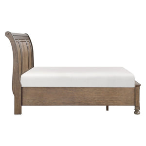 English Elm Bed Queen Sleigh Storage Birch Veneer Antique Brown Curved Headboard Footboard Drawers B011S03972