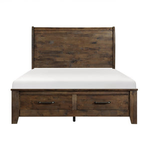 English Elm Bed Eastern King with Plank Headboard Weathered Finish Rustic Transitional Bedroom Brown 80 L x 96.5 W x 54 H Acacia Wood B011S03977