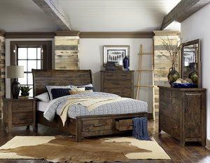 English Elm Bed Eastern King with Plank Headboard Weathered Finish Rustic Transitional Bedroom Brown 80 L x 96.5 W x 54 H Acacia Wood B011S03977