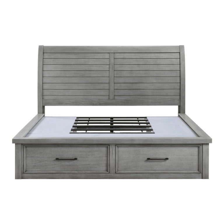 English Elm Bed Eastern King Sleigh Style Storage Platform in Mango Veneer Antique Gray Finish B011S03979